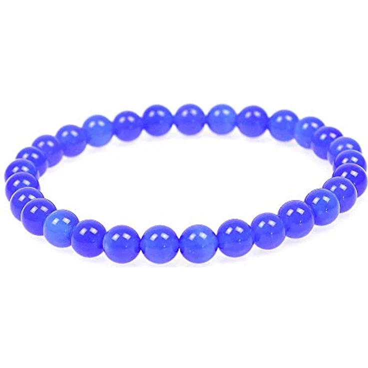 MJDCB Blauer Achat Perlenarmband 6mm, Naturstein Chakra-Armband für Damen, elastischer Faden, 7,5 Zoll Länge – Bild 1