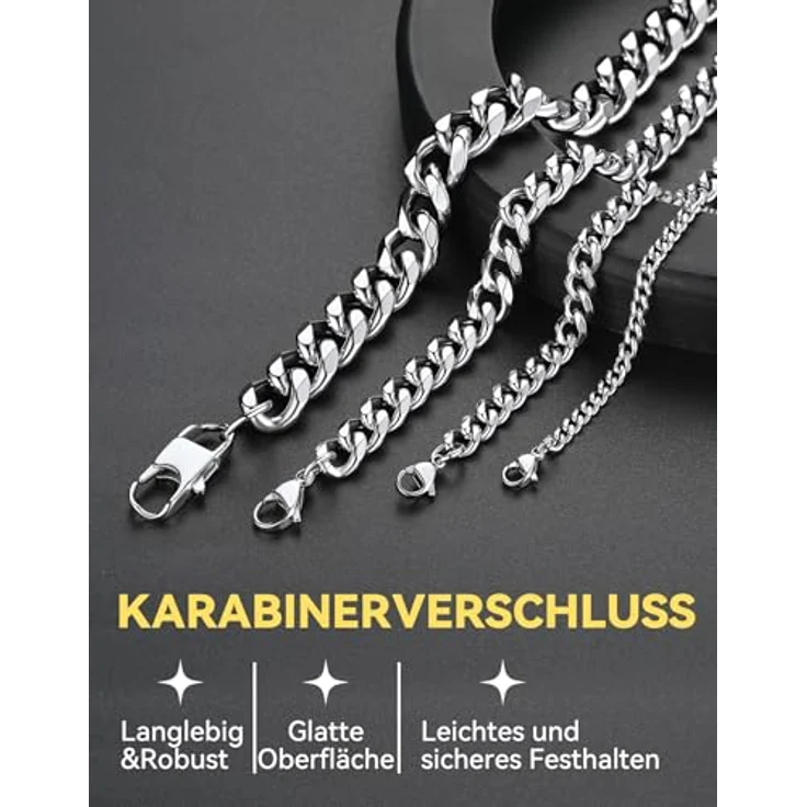 ChainsHouse Edelstahl Panzerkette Herren 71cm, 3mm Gliederkette aus 316L Edelstahl, karabinerverschluss, silber ohne Anhänger, Modeschmuck für Ehemann – Bild 4