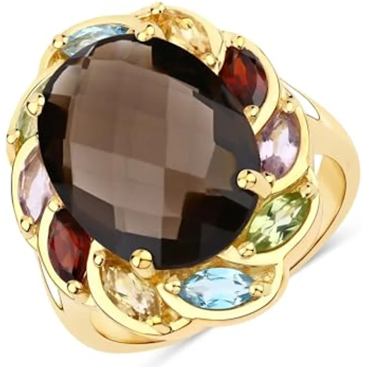 Rafaela Donata Damen Ring, 925/- Sterling Silber gelbvergoldet 14 Karat, mit Rauchquarz grau-braun, Edelsteingröße 16x12 mm