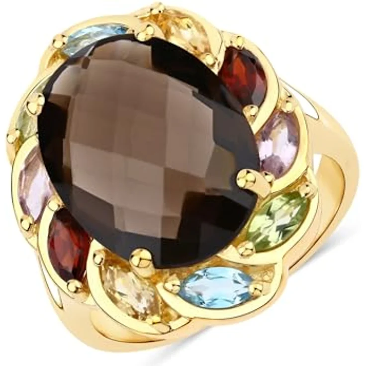 Rafaela Donata Damen Ring 925/- Sterling Silber gelbvergoldet 14 Karat mit Rauchquarz grau-braun, Edelsteingröße 16x12 mm – Bild 1