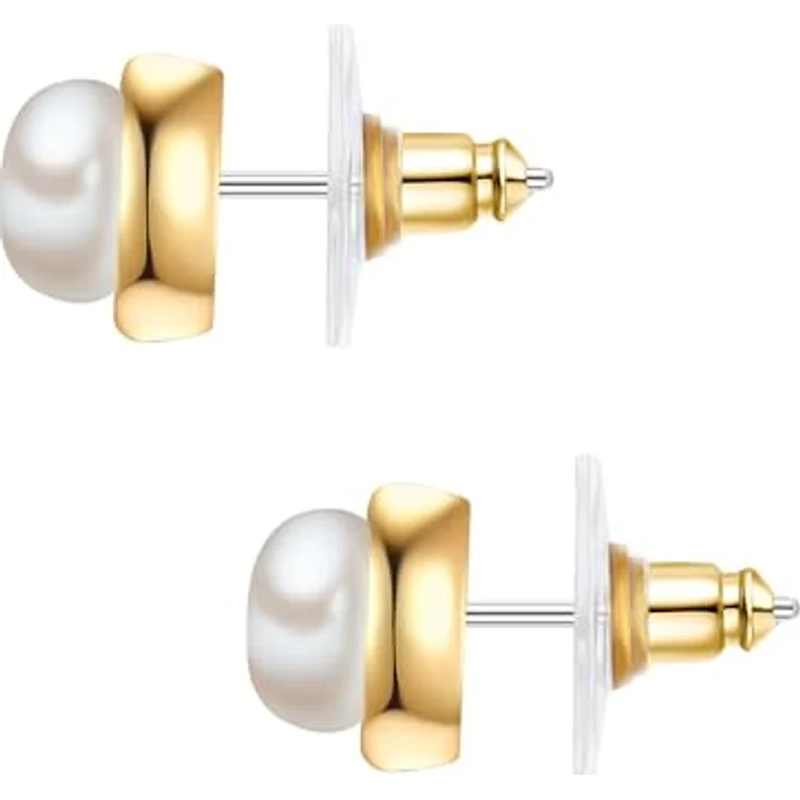 Yokoamii Y88 Paar Ohrstecker Set, 2-tlg. mit Süßwasser-Zuchtperlen und 14-karätigem Gelbgold-Stecker – Bild 2