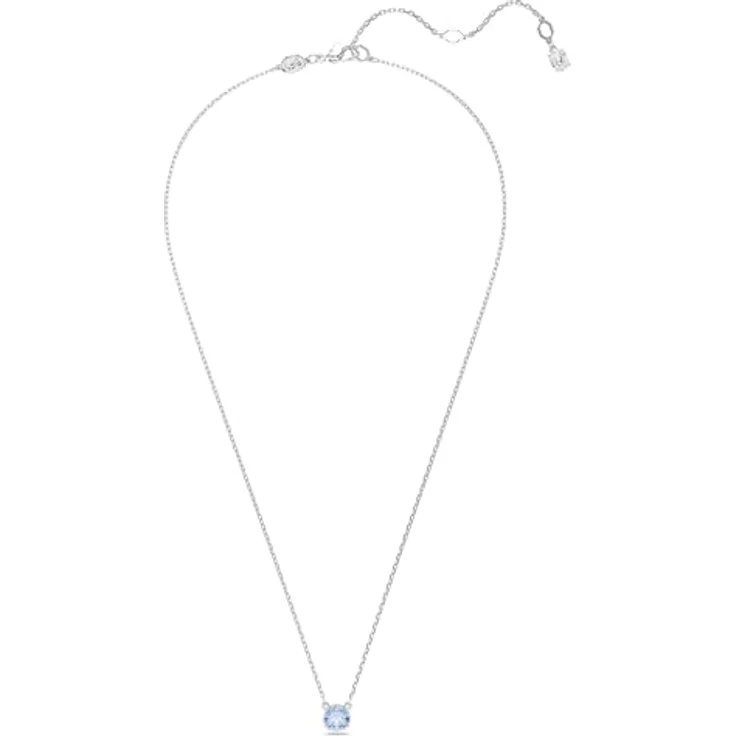 Swarovski Stilla Halskette, Rhodinierte Damenhalskette mit Blauem Anhänger und Strahlenden Kristallen im Rundschliff – Bild 3