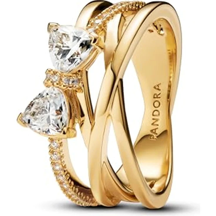 PANDORA Timeless Funkelnde Schleife & Überkreuztes Band Ring aus Sterling Silber mit vergoldeter Metalllegierung und Zirkonia, Größe: 54, 163511C01-54 – Bild 1