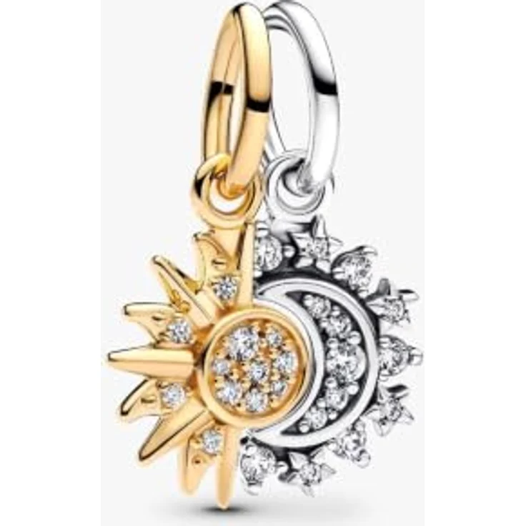 Pandora Charm „Sonne & Mond“ 763585C01, Freundschafts-Anhänger aus vergoldetem Metall und Sterling Silber, mit Zirkonia-Besatz – Bild 7