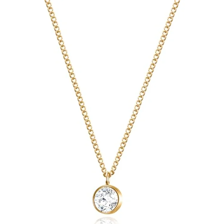 day.berlin Damen Halskette Fade Gold, 18k vergoldet mit Zirkonia Anhänger 7x7mm, stabile Panzerkette 45+5cm, Edelstahl nickelfrei & wasserfest – Bild 1
