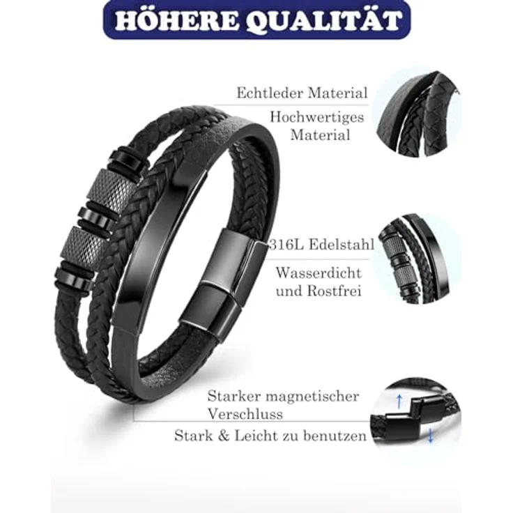 Fantocemea Herren Lederarmband, geflochten mit Edelstahl-Magnetschließe, 23 cm, hochwertige Materialien für Geburtstag, Valentinstag, Weihnachten oder Vatertag – Bild 4