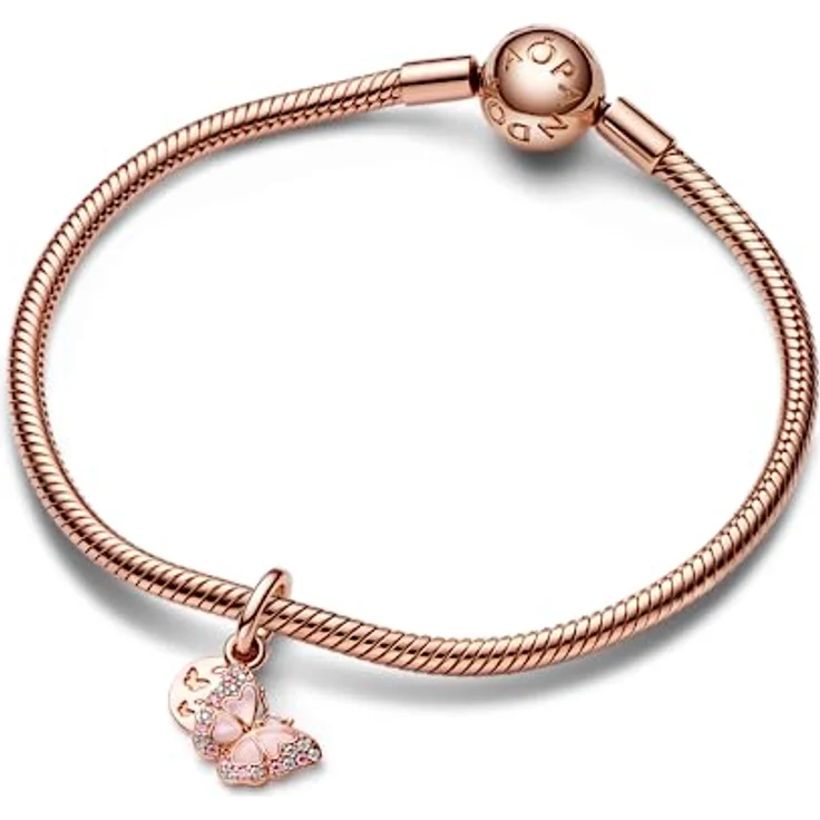 PANDORA Doppelter Charm-Anhänger Rosafarbener Schmetterling mit Gravur „One of a kind“, aus rosévergoldeter Metalllegierung mit Cubic Zirkonia, Pandora Moments Kollektion – Bild 5