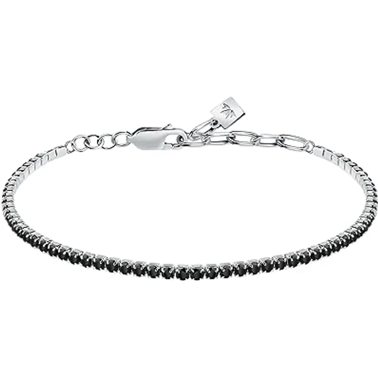 Morellato Herrenarmband SATT14, 925‰ Silber mit schwarzen Zirkonen, Tennis-Kollektion, 18+3,5 cm