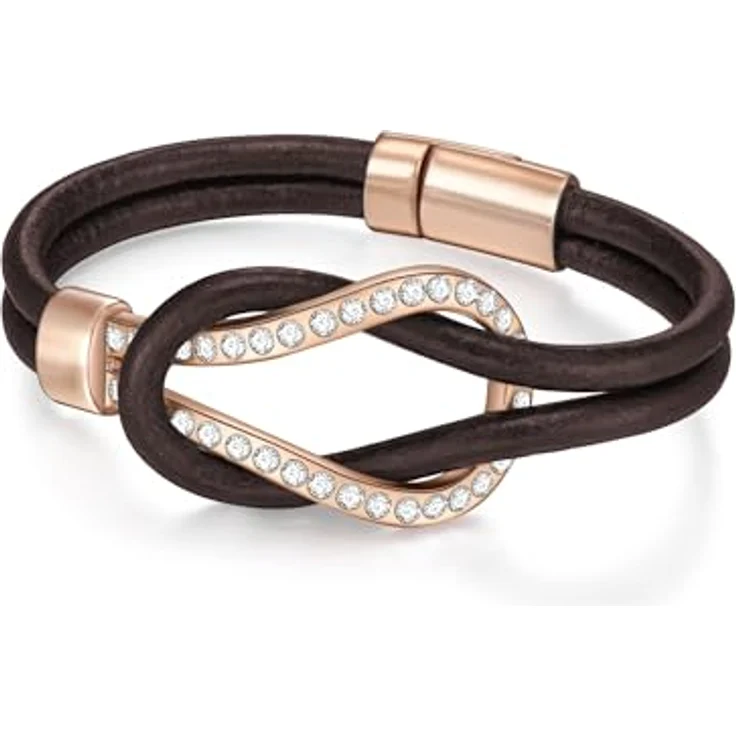 Lulu & Jane Damen Armband aus Echtleder mit facettiertem Glas, roségold, Länge 19 cm, braun – Bild 1