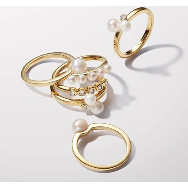PANDORA Timeless Behandelte Süßwasserzuchtperle Ring aus Sterling Silber mit vergoldeter Metalllegierung, Größe 52, elegante quadratische Fassung – Bild 4