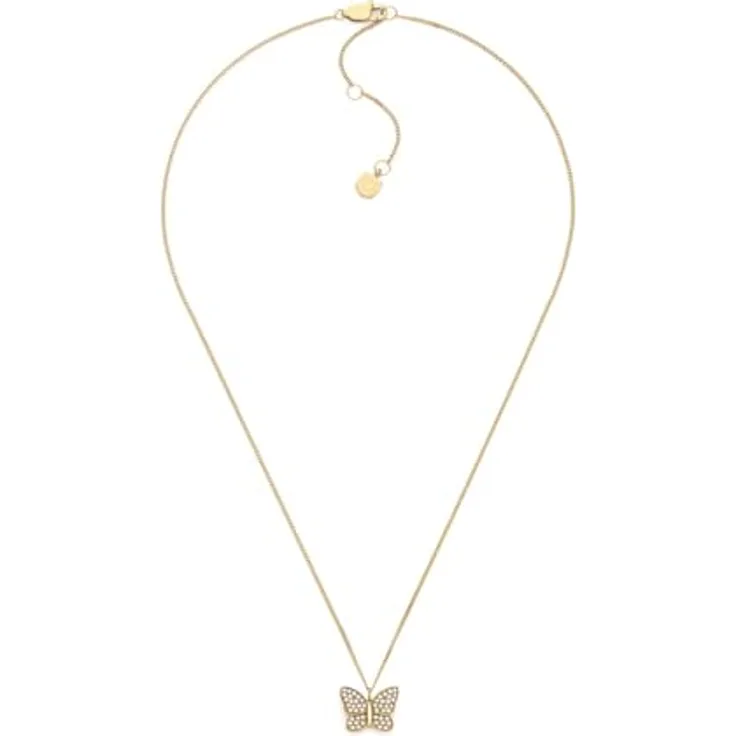 FOSSIL Damen Edelstahl Halskette mit Karabinerverschluss und Schmetterlings-Anhänger, gold, 40,64 cm