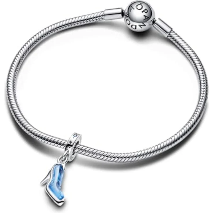 PANDORA Disney Cinderellas Glasschuh Charm-Anhänger aus Sterling-Silber mit hellblauem Kristall und Zirkonia-Steinen, kompatibel mit Moments Armbändern, 793071C01 – Bild 3