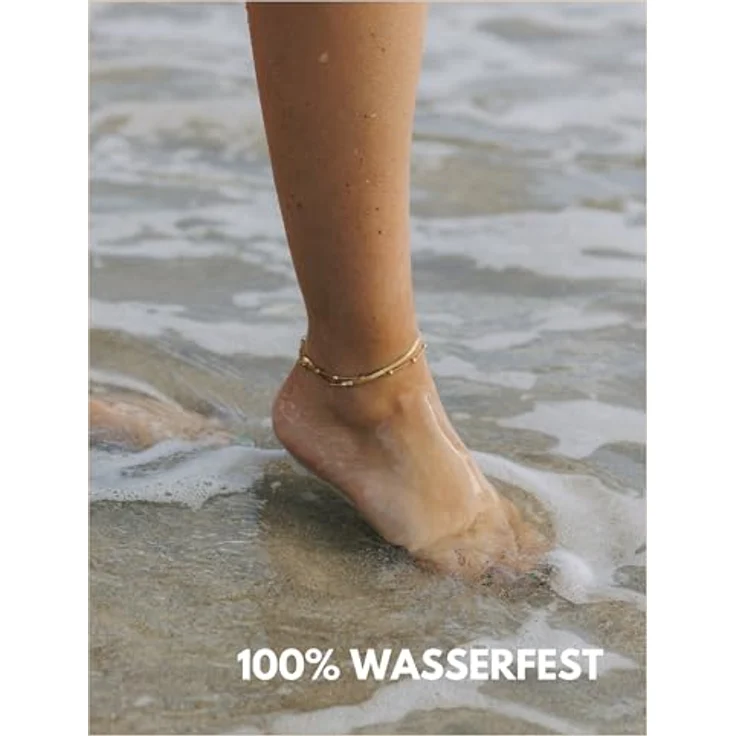 GD GOOD.designs Fußkettchen Gold für Damen, mehrreihige verstellbare Schlangenkette, wasserfest, hautverträglich, 22-27 cm – Bild 5