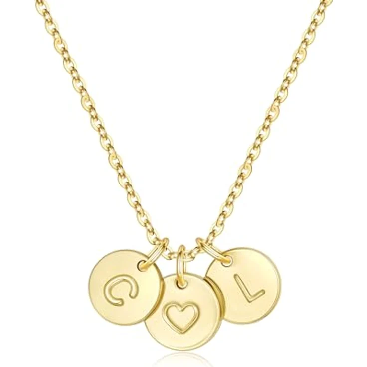 TINGN 14K Vergoldete Herz Halskette mit 2 Buchstaben L C, Zierliche Goldkette für Frauen, personalisierte Geschenke, 45 cm + 6 cm Verlängerung – Bild 1