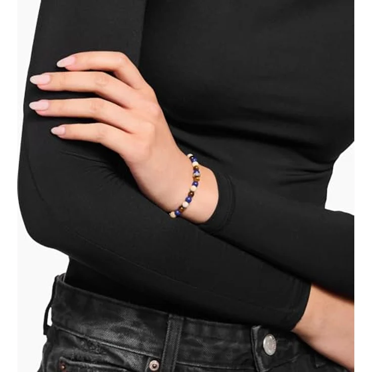 THOMAS SABO Armband mit braunen und blauen Perlen, Stretch-Armband aus Gänseblümchen-Jaspis, Imit. Lapislazuli und Tigerauge, Größe 17 cm – Bild 2