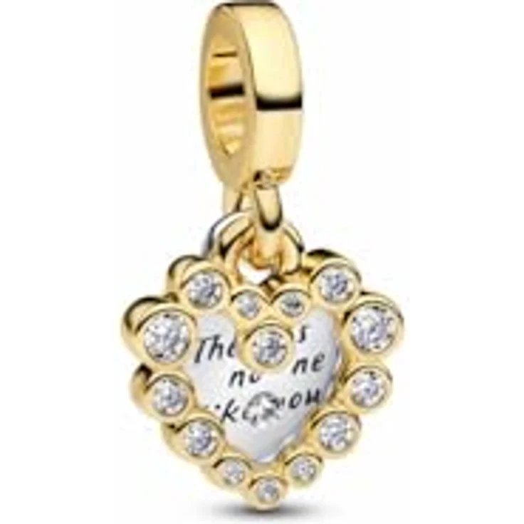 PANDORA Moments Funkelnder Doppel-Herzanhänger Charm, 14K vergoldetes Sterling Silber mit Zirkonia, für Pandora ME und Moments Armbänder, 763765C01 – Bild 1