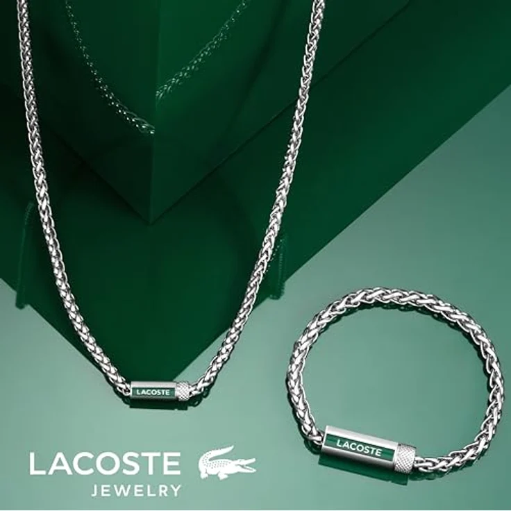 Lacoste Gliederarmband Herrenkollektion SPELT aus Edelstahl mit verstellbarem Magnetverschluss, 190-222 mm, grünes Logo – Bild 4