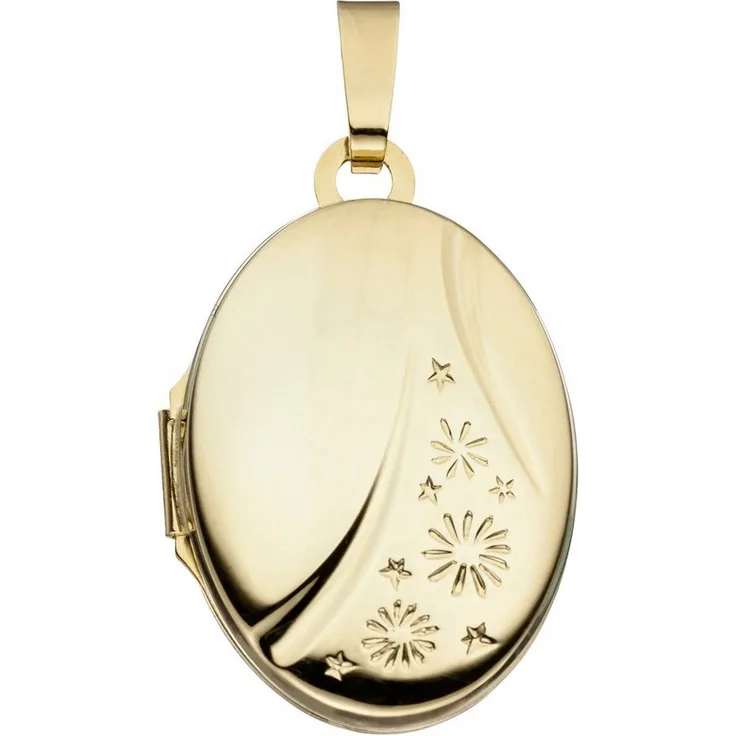 JOBO Ovaler Medallionanhänger aus 585 Gelbgold für 2 Fotos, Höhe 21 mm, Gewicht 2,0 g