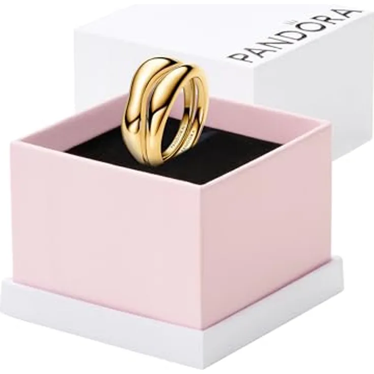 PANDORA Essence Organisch Geformte Stacking-Ringe, Sterling Silber mit vergoldeter Metalllegierung, Größe 54, Set aus 2 Ringen