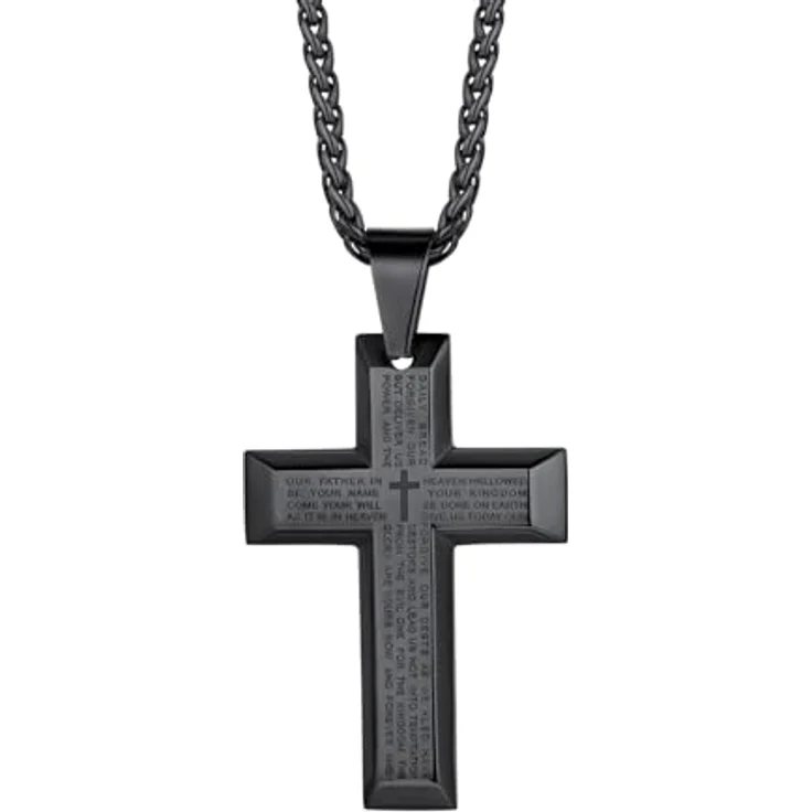 Richsteel Kreuz Kette Herren, Edelstahl Halskette mit verstellbarem 55+5 cm Kettenanhänger, Silber/Gold/Schwarz, personalisierbar, christliches Schmuckstück – Bild 1