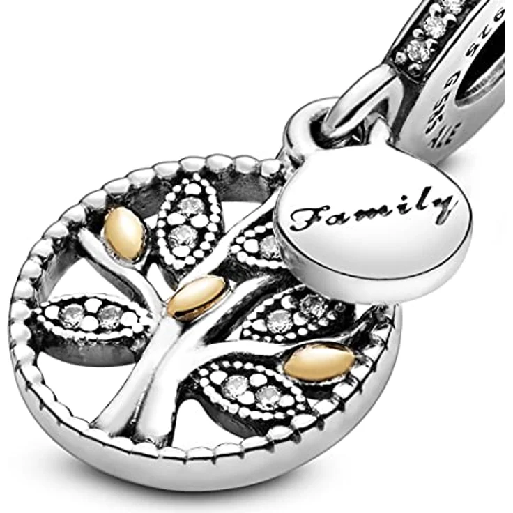 PANDORA Moments "Familienbaum" Anhänger, handgefertigter Sterling-Silber Bead mit 14 Karat Golddetails und "family"-Prägung – Bild 4