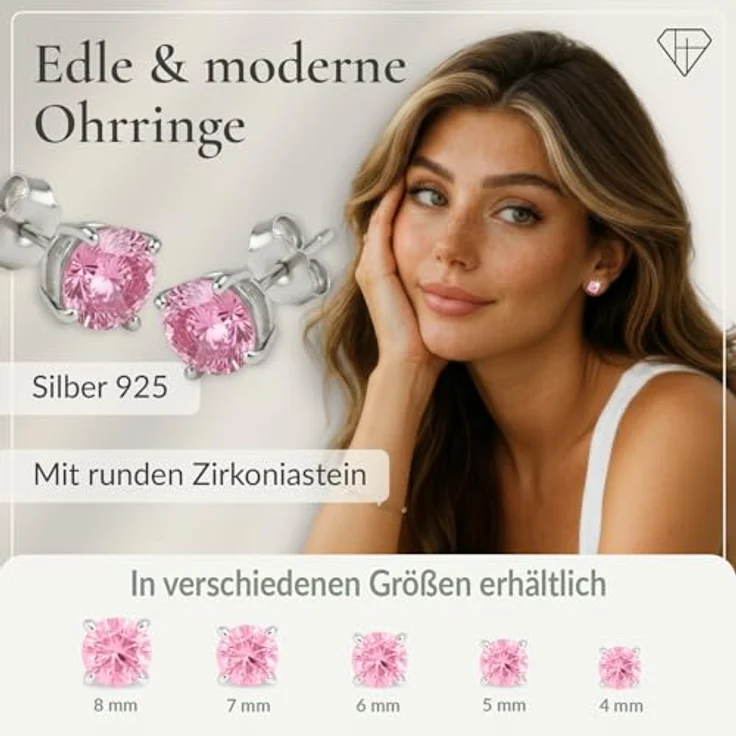 Hannah’s Treasures Ohrstecker Silber 925, Rund Zirkonia Ohrringe Stecker mit strahlendem Glitzern, rhodiniert, nickelfrei – Bild 2