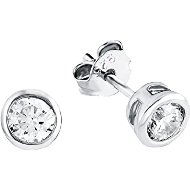 s.Oliver Ohrringe für Damen, Sterling Silber 925, Rhodiniert, Zirkonia mit sicherem Steckverschluss, 6x6 mm, Geschenkbox inklusive