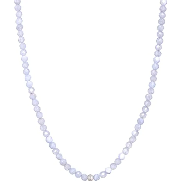 BERGERLIN Chalcedon Halskette, echte Chalcedon Perlenkette in Weiß mit 925 Sterling Silber Verschluss, Größe M-L (50-55 cm) – Bild 1