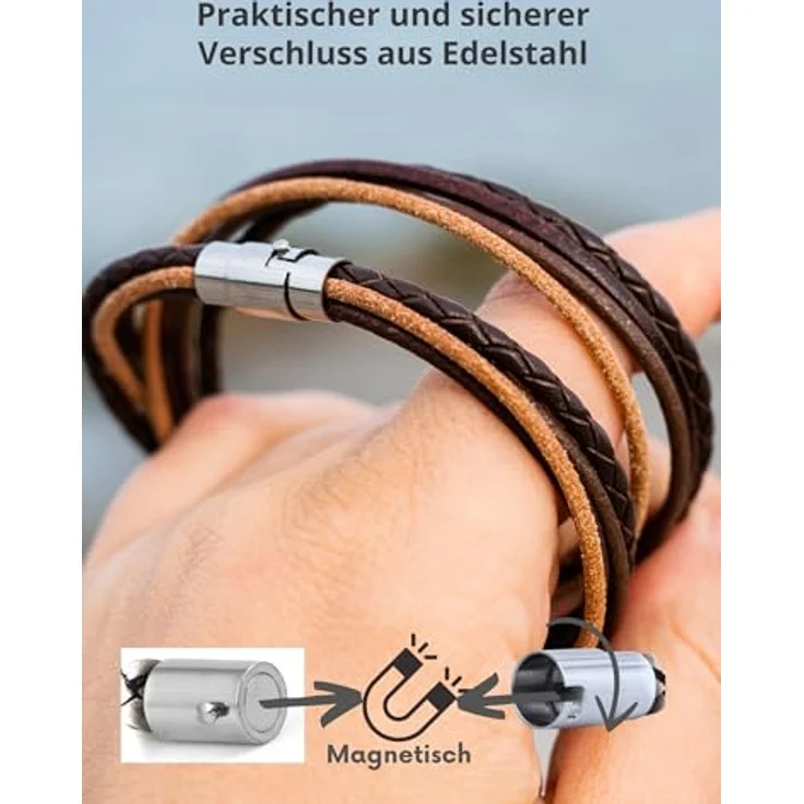 Simaru Wickelarmband echtes Leder mit Edelstahl Magnetverschluss, Unisex, hautfreundlich, Made in EU, 6mm breit – Bild 4