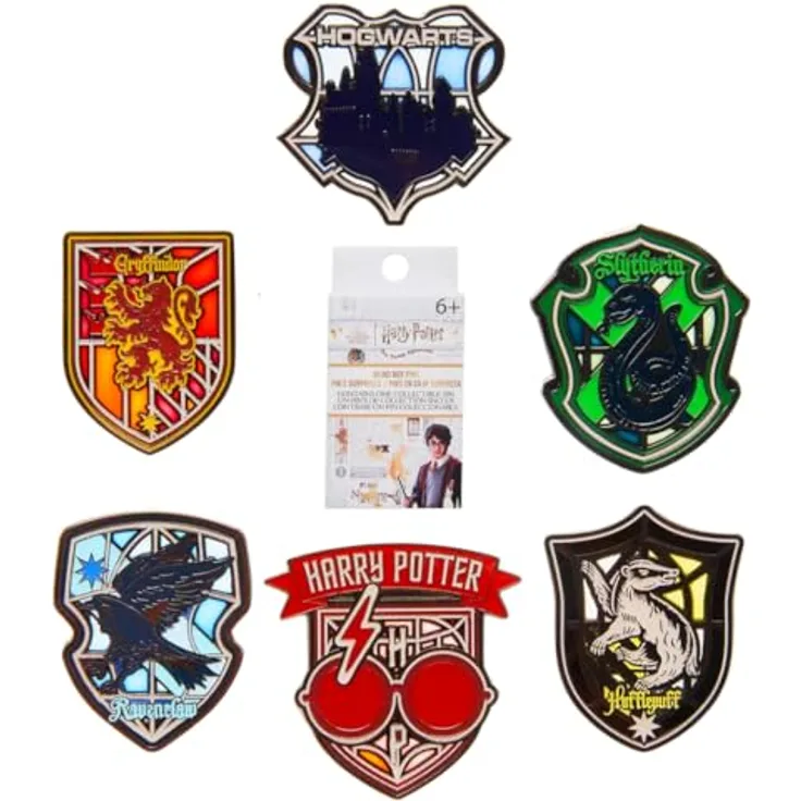 Loungefly WB Harry Potter Stained Glass Blind Pin Set, Emaille-Nadeln zur Sammlung, hochwertige Broschen für Rucksäcke & Taschen, ideale Geschenkidee für Filmfans