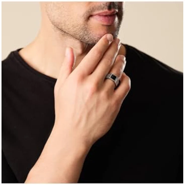 FAVS Herren-Herrenring Edelstahl mit Onyx 64, Silber, zeitloses Schmuckdesign – Bild 4