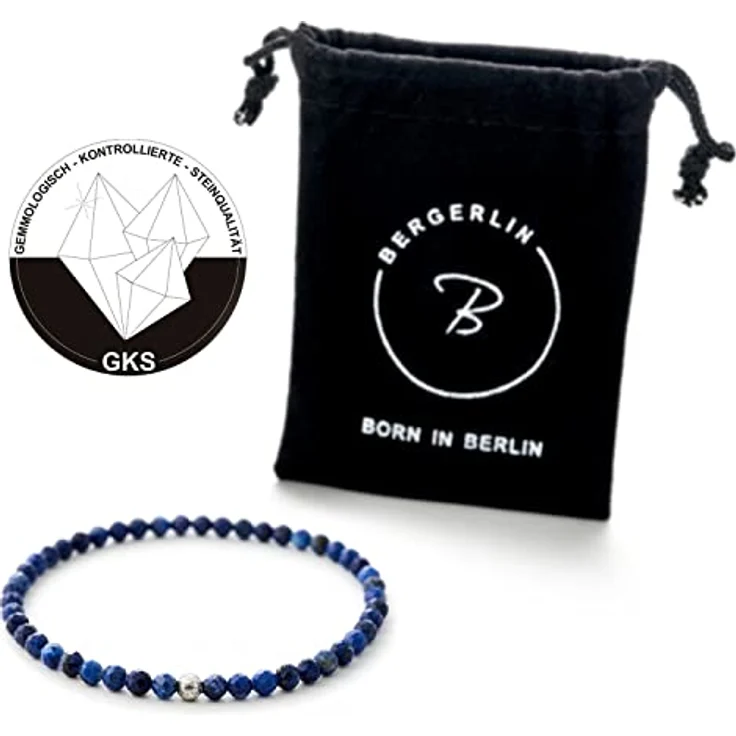 BERGERLIN Lapislazuli Armband mit 925 Sterling Silberperle, facettiert, Größe M, echtes Natursteinarmband – Bild 2
