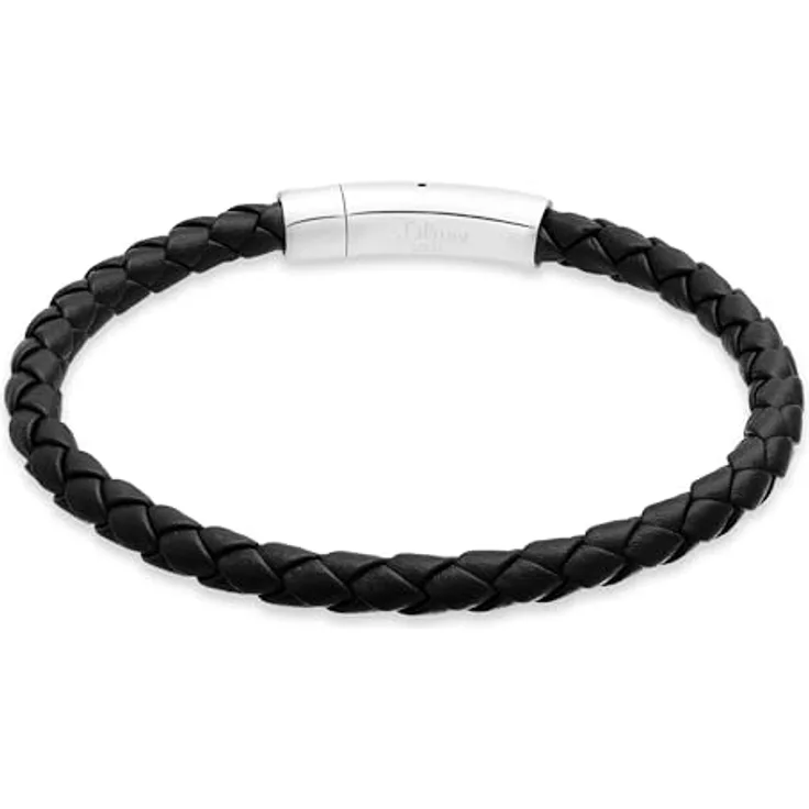 s.Oliver Herren Bracelet Echtleder Armband, IP Schwarz, 22 cm, wasserfest & hautfreundlich