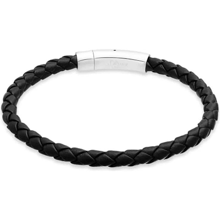 s.Oliver Herren Bracelet Echtleder Armband, IP Schwarz, 22 cm, wasserfest & hautfreundlich – Bild 1