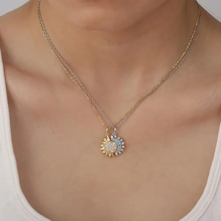 FDEETY Partnerketten Edelstahl Halskette Set, personalisierte Sonne und Mond Anhänger, verstellbare Länge, Geschenkbox inkl. – Bild 5