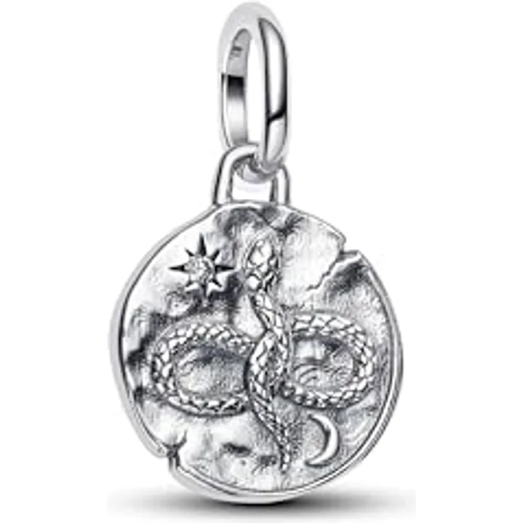 PANDORA ME Schlange Unendlichkeitsmedaillon-Charm, Sterling Silber mit Zirkonia, Gravur „MEMENTO VIVERE“, kompatibel mit ME und Moments, 793976C01
