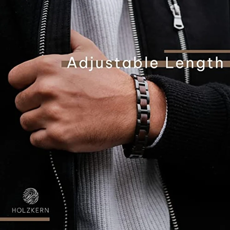 HOLZKERN Herren-Armband Acoustic Walnuss, Edelstahl 316L mit Antik-Silber-Finish, 12 mm breit, 19,5 cm lang, individuell kürzbar – Bild 5