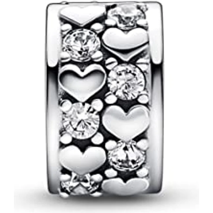 PANDORA Unendlichkeit Herzen Clip-Charm aus Sterling Silber mit Zirkonia, kompatibel mit PANDORA Moments Armbändern – Bild 2