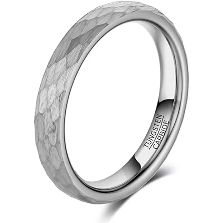 083BASE Wolframkarbid Ring – Hammerschlag-Design, 4mm/6mm/8mm Breite, Stahl oder Schwarz, Unisex Verlobungsring oder Partnerring