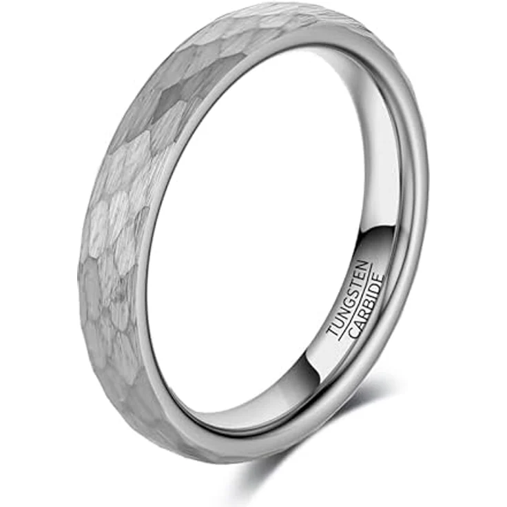083BASE Wolframkarbid Ring – Hammerschlag-Design, 4mm/6mm/8mm Breite, Stahl oder Schwarz, Unisex Verlobungsring oder Partnerring – Bild 1