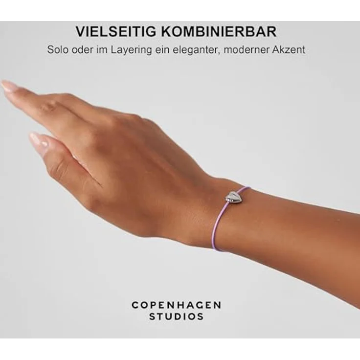 COPENHAGEN STUDIOS Bracelet Balloon Hearts, Damenarmband mit stufenlos verstellbarem Nylonband, Herzanhänger aus poliertem Edelstahl, hellblau-silber – Bild 5