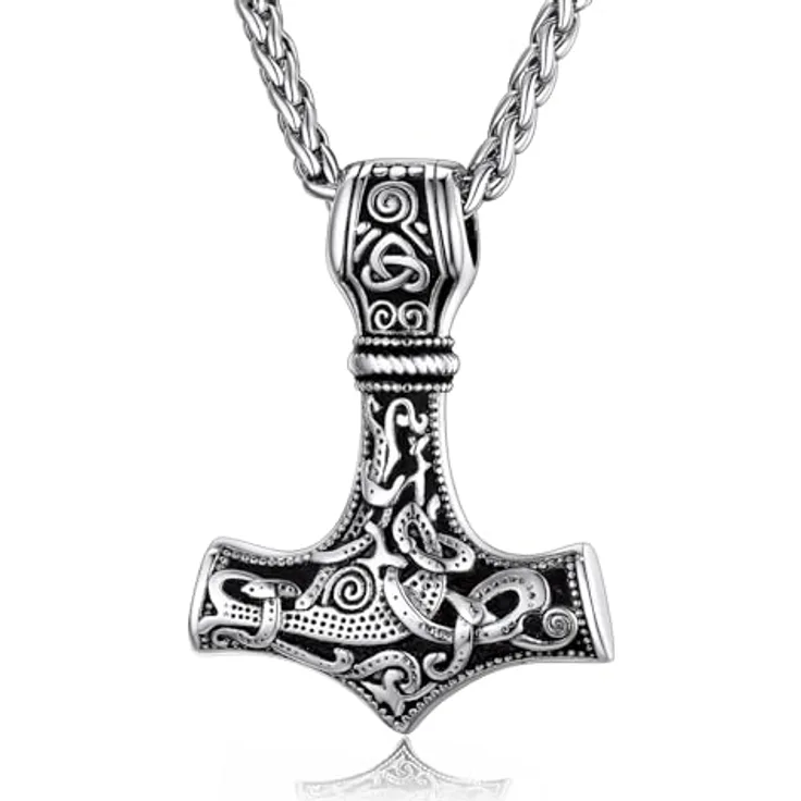 Manqyi Thor Hammer Anhänger, Wikinger Kette für Herren, Keltischer Knoten, 60cm Edelstahlkette, hochwertig und robust