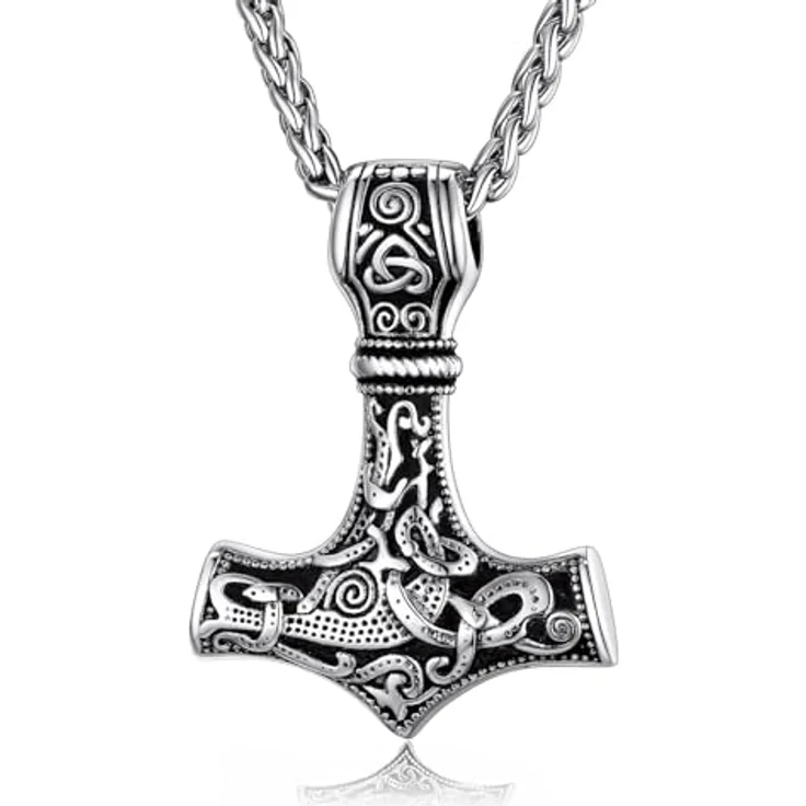 Manqyi Thor Hammer Anhänger, Wikinger Kette für Herren, Keltischer Knoten, 60cm Edelstahlkette, hochwertig und robust – Bild 1