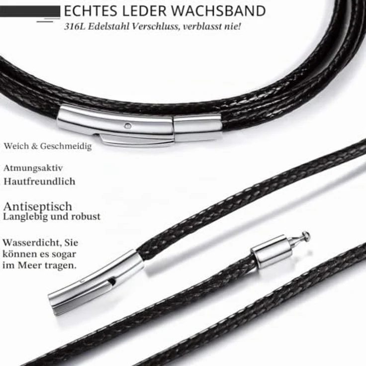 PROSTEEL Kunstleder Halskette/Armband, 3mm Schwarz geflochten, mit Edelstahlverschluss, 55cm/22 Zoll, für Damen und Herren – Bild 2