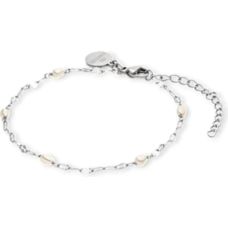 Purelei Delicate Pearl Armband, Edelstahlarmband mit verstellbarer Länge und Süßwasserperlen, Silber