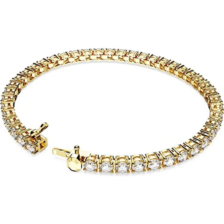 Swarovski Matrix Tennis Armband, Vergoldetes Armkettchen mit Strahlenden Swarovski Kristallen – Bild 4