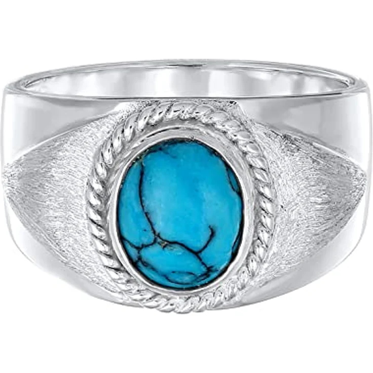 Kuzzoi Siegelring Herrenring mit Howlith (10 mm) Stein Türkis, 925 Sterling Silber, massiver Vintage Silberring, Größe 64 – Bild 2