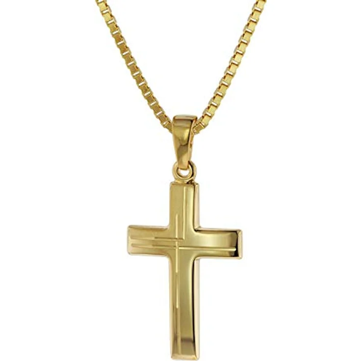 trendor Anhänger Kreuz 585 Gold (14 Karat) mit goldplattierter Kette, 40 cm, inklusive Schmuck-Box – Bild 1