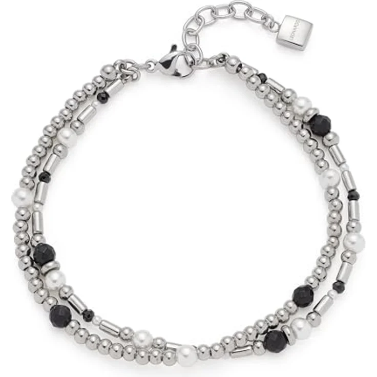 JEWELS BY LEONARDO Armband Sabine, doppelreihiger Arm-Schmuck aus silberfarbenem Edelstahl mit schwarz-weißen Perlen, 18,5-21 cm, allergikerfreundlich, Schmuck Geschenk für Frauen – Bild 1
