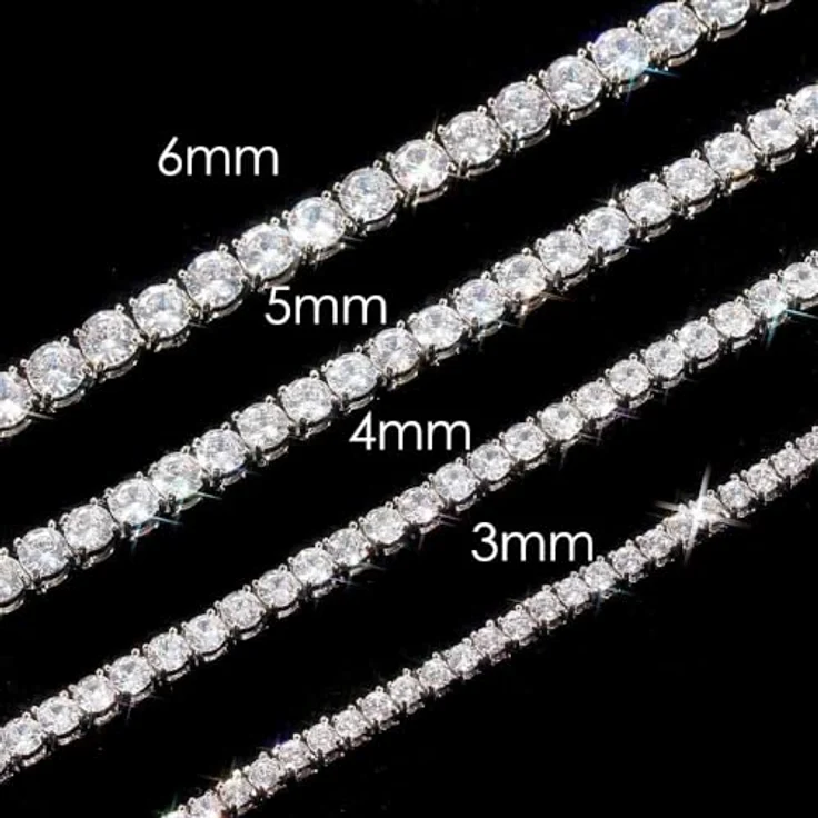 Michooyel Tennis Halskette, Iced Out Kette mit 5A-Zirkonia, 18 Karat vergoldetes Messing, Silber 925, 6mm x 45cm – Bild 4
